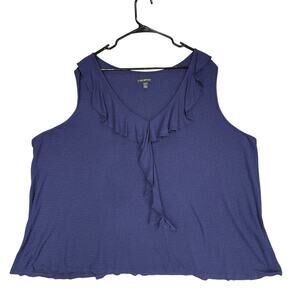 Lane Bryant Top Blouse 26 28 Navy Blue‎ 56x26 Stretch Ruffle Front Sleeveless